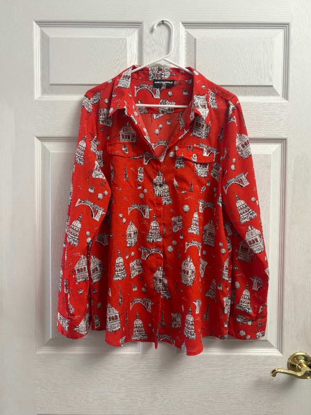 Women's Karl Lagerfeld Paris Red Long Sleeve Button Front Blouse